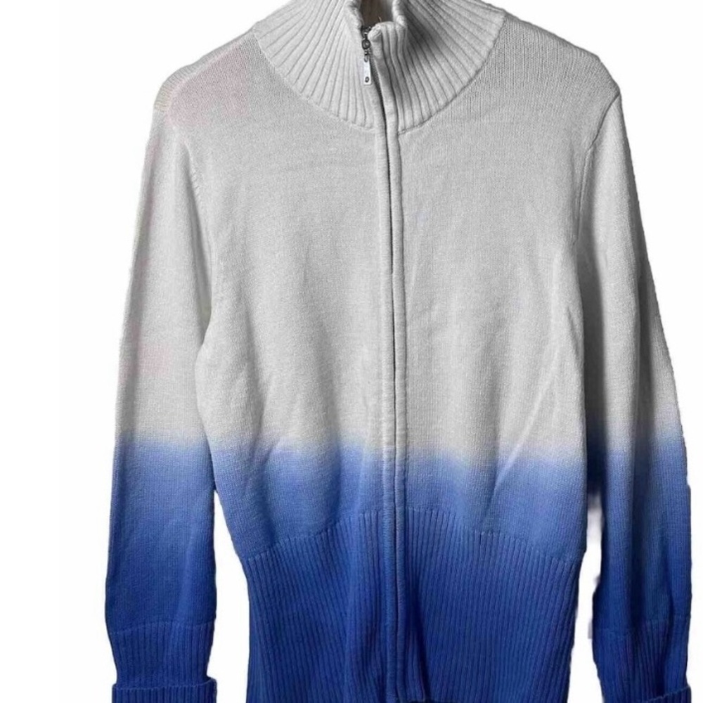 Boston Proper Women’s Zip-Up Sweater in Blue and White